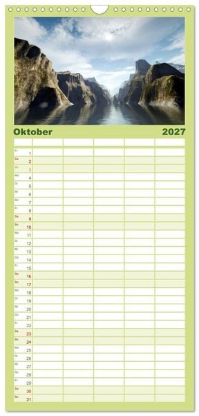 Produktbild: Familienplaner 2027 - Bezaubernde Landschaften mit 5 Spalten (Wandkalender, 21 x 45 cm) CALVENDO