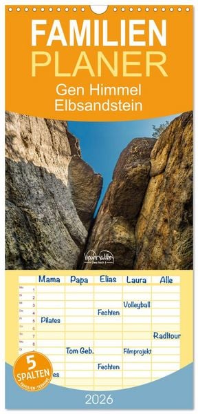 Familienplaner 2026 - Gen Himmel - Elbsandstein mit 5 Spalten (Wandkalender, 21 x 45 cm) CALVENDO