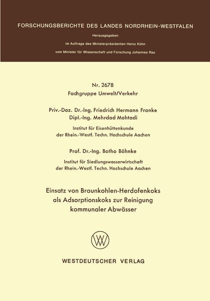 Produktbild: Einsatz von Braunkohlen-Herdofenkoks als Adsorptionskoks zur Reinigung kommunaler Abw&auml;sser