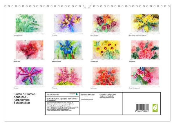 Produktbild: Bl&uuml;ten & Blumen Aquarelle - Farbenfrohe Sch&ouml;nheiten (Wandkalender 2026 DIN A3 quer), CALVENDO Monatskalender