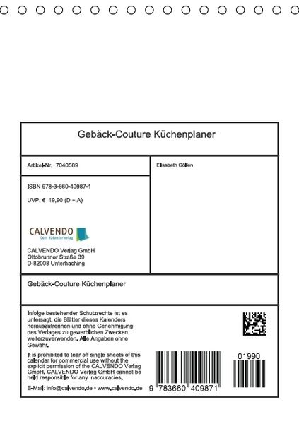 Produktbild: Geb&auml;ck-Couture K&uuml;chenplaner (Tischkalender immerw&auml;hrend DIN A5 hoch)
