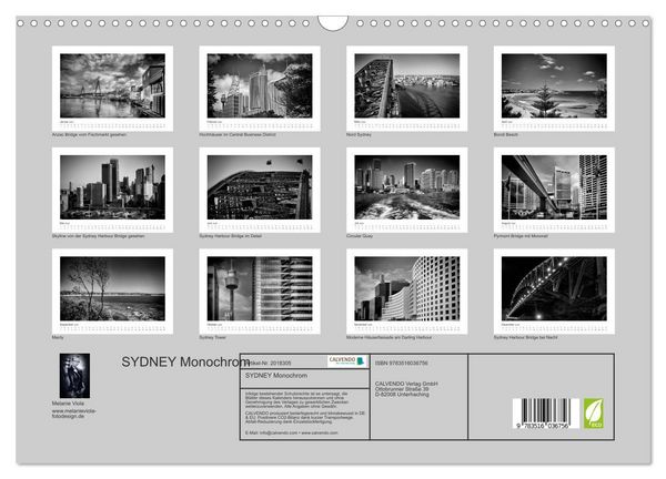 Produktbild: SYDNEY Monochrom (Wandkalender 2026 DIN A3 quer), CALVENDO Monatskalender