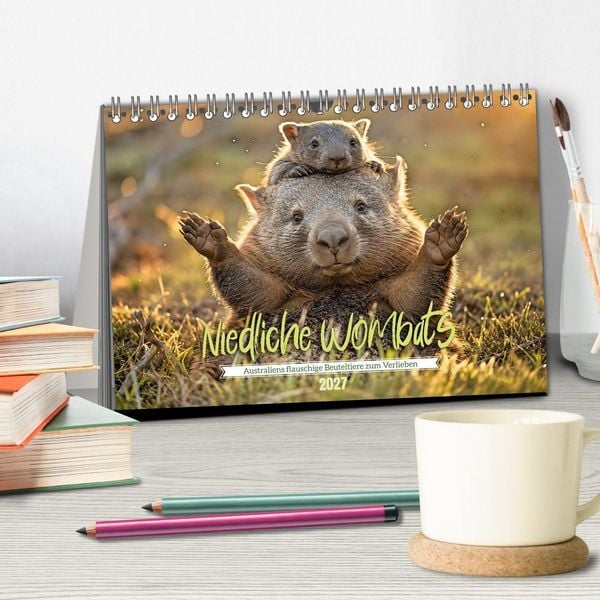 Produktbild: Niedliche Wombats - Australiens flauschige Beuteltiere zum Verlieben (Tischkalender 2027 DIN A5 quer), CALVENDO Monatskalender