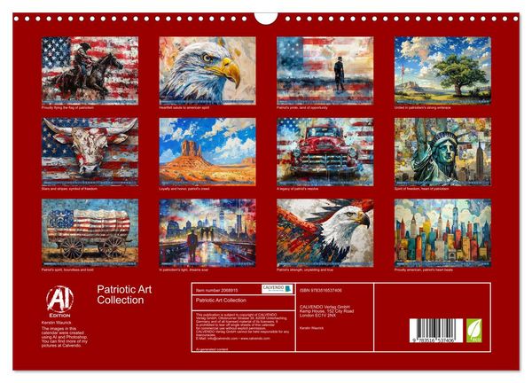 Produktbild: Patriotic Art Collection (Wall Calendar 2026 DIN A3 landscape), CALVENDO 12 Month Wall Calendar