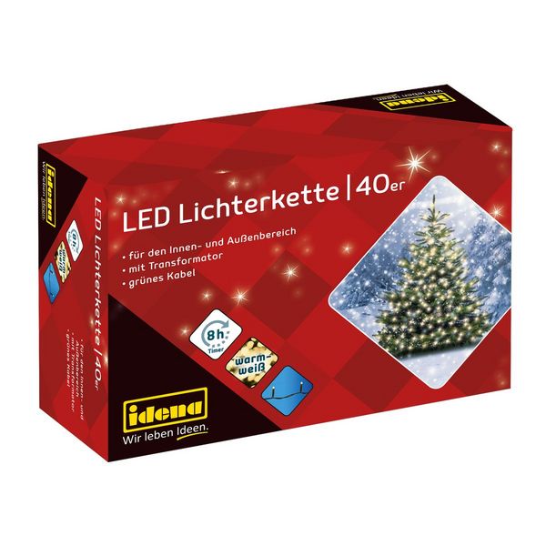 Produktbild: Idena Lichterkette 40 LED warmwei&szlig; 8h Timer 8,90m