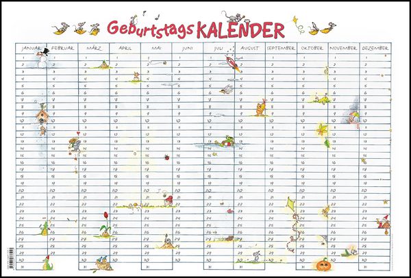 Produktbild: Alpha Edition - Geburtstags-Wandplaner Cartoon, immerw&auml;hrend, 49,5x33,5cm, Kalender mit immerw&auml;hrendem Kalendarium, viel Platz zum Gestalten und deutsches Kalendarium