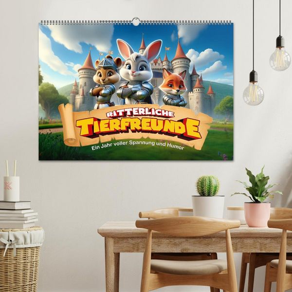 Produktbild: Ritterliche Tierfreunde: Ein Jahr voller Spannung und Humor (Wandkalender 2026 DIN A2 quer), CALVENDO Monatskalender