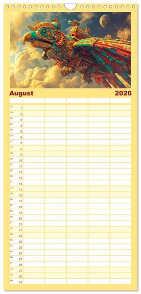 Produktbild: Familienplaner 2026 - Sternenkrieger - Science Fiction Visionen der Maya und Azteken mit 5 Spalten (Wandkalender, 21 x 45 cm) CALVENDO