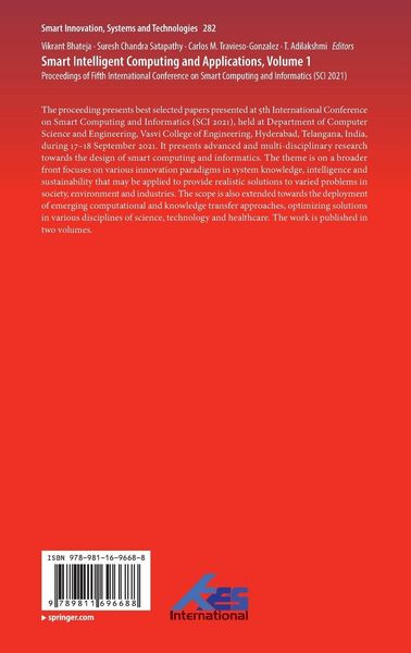 Produktbild: Smart Intelligent Computing and Applications, Volume 1