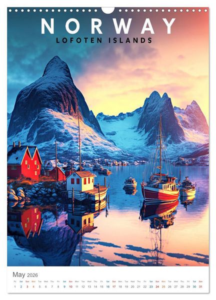 Produktbild: Lofoten Islands - Old School Poster Style (Wall Calendar 2026 DIN A3 portrait), CALVENDO 12 Month Wall Calendar