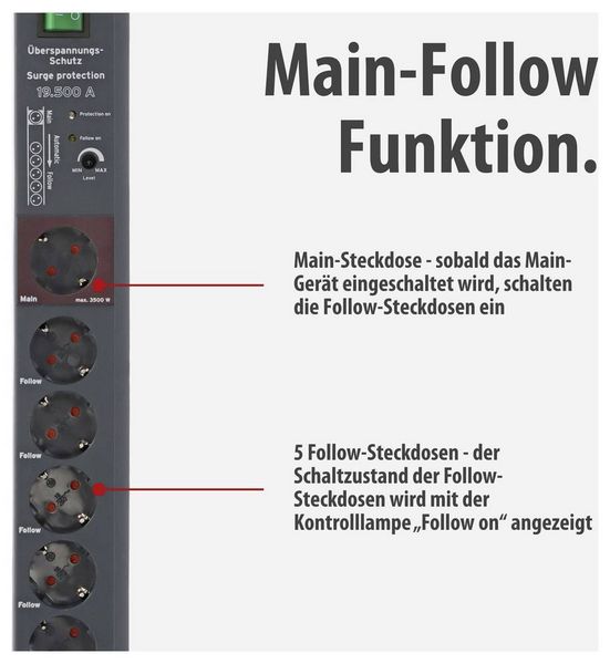 Produktbild: Brennenstuhl 1159490966 Main/Follow-Steckdosenleiste 5fach Anthrazit Schutzkontakt 1St.