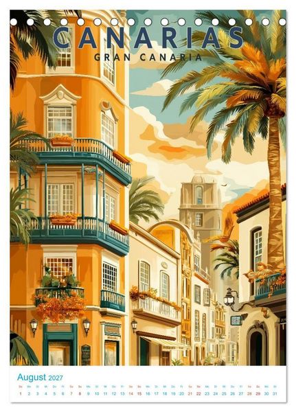 Produktbild: Kanarische Inseln - Old School Poster Style (Tischkalender 2027 DIN A5 hoch), CALVENDO Monatskalender
