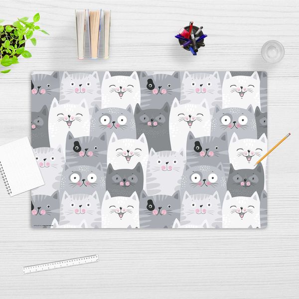 Produktbild: Cover-your-desk Schreibtischunterlage f&uuml;r Kinder und Erwachsene Katzen-Konferenz, aus hochwertigem Vinyl , 60 x 40 cm