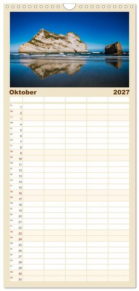 Produktbild: Familienplaner 2027 - Neuseeland - Landschaftstr&auml;ume mit 5 Spalten (Wandkalender, 21 x 45 cm) CALVENDO