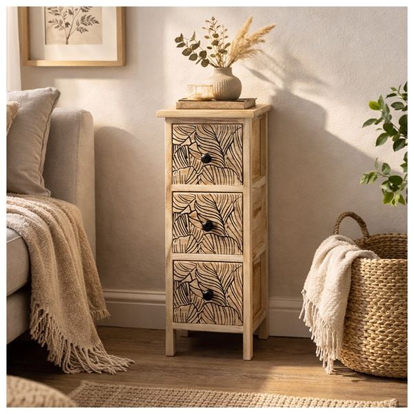 Produktbild: HTI-Living Kommode Melia schmal 3 Schubladen Bl&auml;tter-Design Artisaneiche-Schwarz
