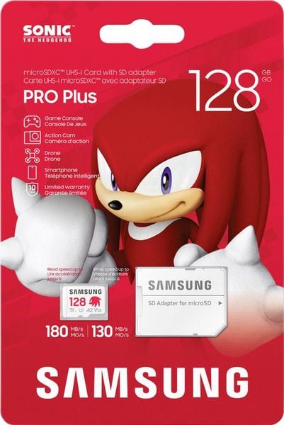Produktbild: Samsung Sonic Edition - \"Knuckles\" microSDXC-Karte Retail 128GB A2 Application Performance Class, v30 Video Speed Class, UHS-I U3