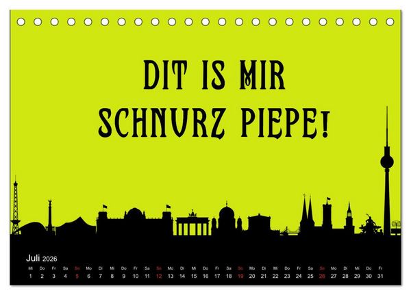 Produktbild: Berliner Mundart (Tischkalender 2026 DIN A5 quer), CALVENDO Monatskalender