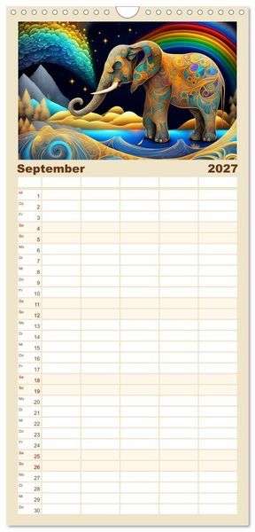 Produktbild: Familienplaner 2027 - Tiere aus Regenbogenfarben mit 5 Spalten (Wandkalender, 21 x 45 cm) CALVENDO
