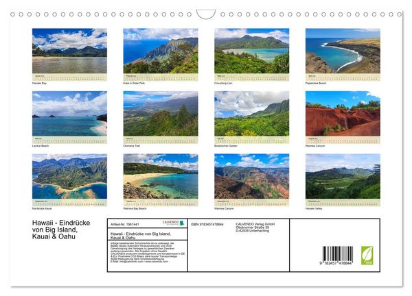 Produktbild: Hawaii - Eindr&uuml;cke von Big Island, Kauai & Oahu (Wandkalender 2026 DIN A3 quer), CALVENDO Monatskalender