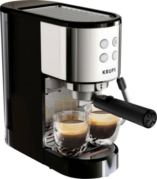 Produktbild: Krups 365680 Espressomaschine Schwarz, Edelstahl mit Milchaufsch&auml;umd&uuml;se, mit Tassenw&auml;rmer