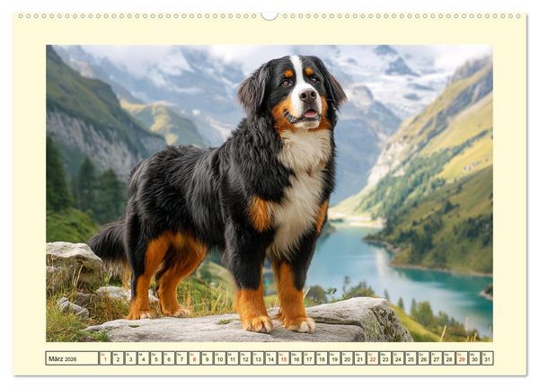 Produktbild: Berner Sennenhund. Sanfte Seelen zwischen Alpengl&uuml;ck und Abenteuerlust (hochwertiger Premium Wandkalender 2026 DIN A2 quer), Kunstdruck in Hochglanz