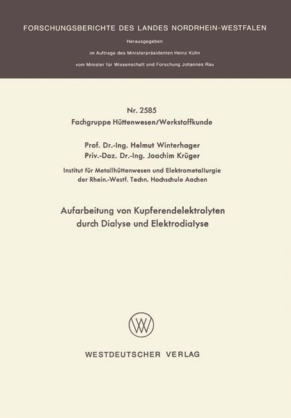 Produktbild: Aufarbeitung von Kupferendelektrolyten durch Dialyse und Elektrodialyse