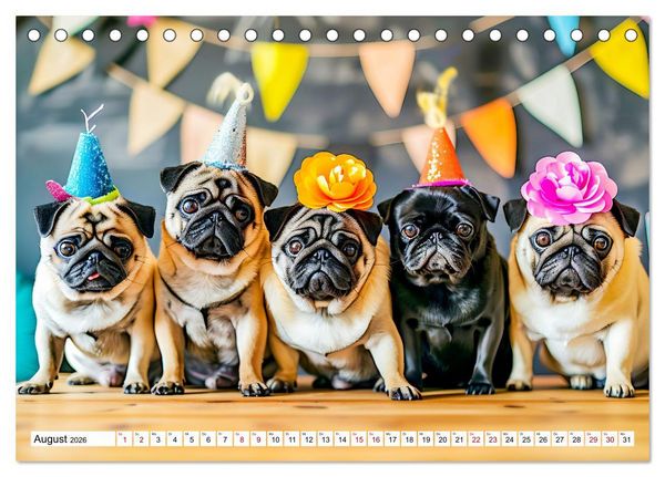Produktbild: Mops-Mania - Der Spa&szlig;kalender f&uuml;r Mops-Fans (Tischkalender 2026 DIN A5 quer), CALVENDO Monatskalender