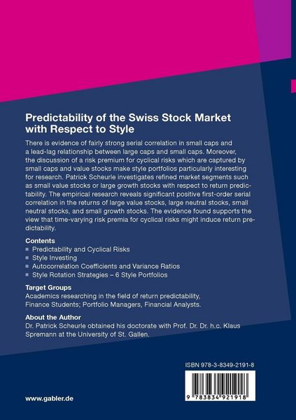 Produktbild: Predictability of the Swiss Stock Market with Respect to Style