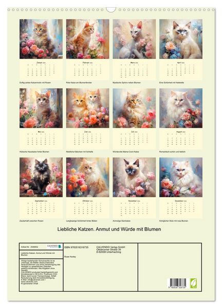 Produktbild: Liebliche Katzen. Anmut und W&uuml;rde mit Blumen (Wandkalender 2026 DIN A2 hoch), CALVENDO Monatskalender