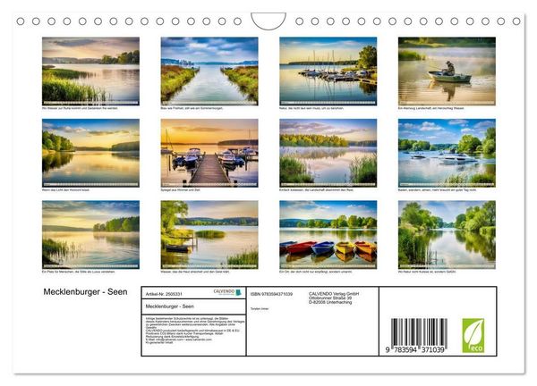 Produktbild: Mecklenburger - Seen (Wandkalender 2027 DIN A4 quer), CALVENDO Monatskalender