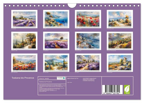 Produktbild: Toskana bis Provence (Wandkalender 2026 DIN A4 quer), CALVENDO Monatskalender