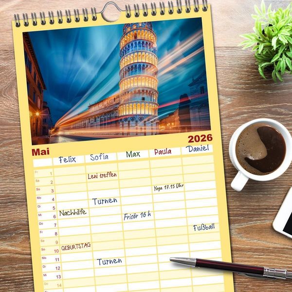 Produktbild: Familienplaner 2026 - Ber&uuml;hmte Wahrzeichen mit 5 Spalten (Wandkalender, 21 x 45 cm) CALVENDO