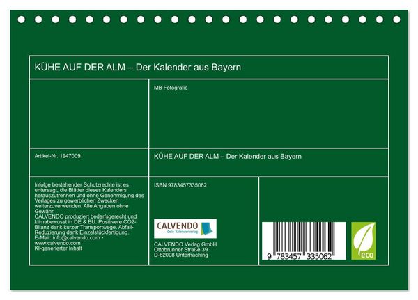 Produktbild: K&Uuml;HE AUF DER ALM &ndash; Der Kalender aus Bayern (Tischkalender 2026 DIN A5 quer), CALVENDO Monatskalender