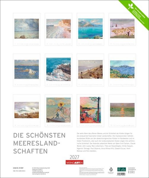 Produktbild: Die sch&ouml;nsten Meereslandschaften Kalender 2027