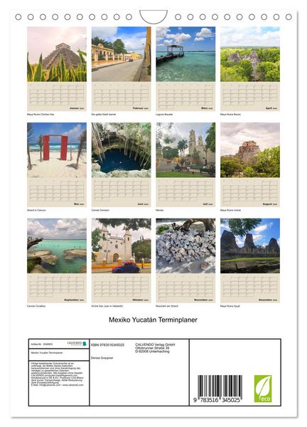 Produktbild: Mexiko Yucat&aacute;n Terminplaner (Wandkalender 2026 DIN A4 hoch), CALVENDO Monatskalender
