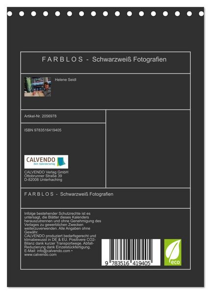 Produktbild: F A R B L O S - Schwarzwei&szlig; Fotografien (Tischkalender 2026 DIN A5 hoch), CALVENDO Monatskalender