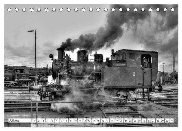 Produktbild: Unter Dampf - Eisenbahnromantik in schwarz-wei&szlig; (Tischkalender 2026 DIN A5 quer), CALVENDO Monatskalender