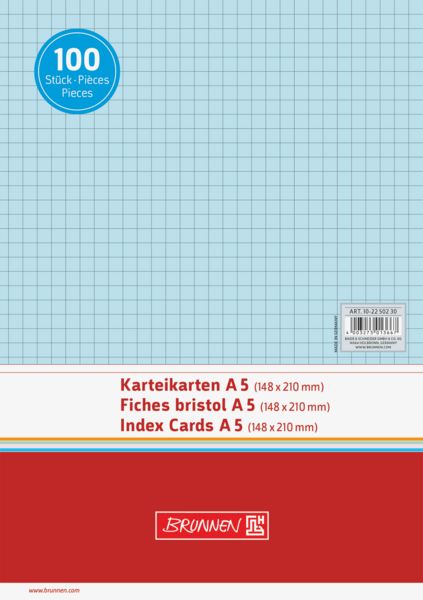 Produktbild: Brunnen Karteikarten &brvbar; 210&times;148 mm, A5, 5 mm kariert, blau, 100 St&uuml;ck