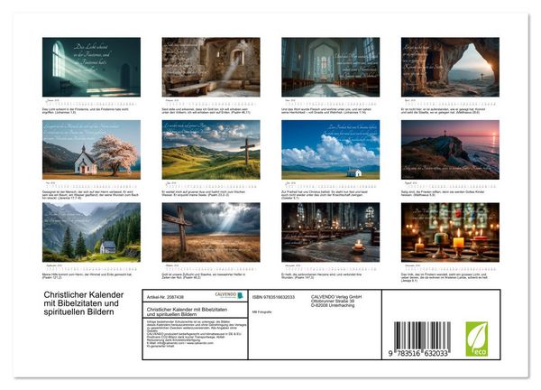 Produktbild: Christlicher Kalender mit Bibelzitaten und spirituellen Bildern (Wandkalender 2026 DIN A4 quer), CALVENDO Monatskalender