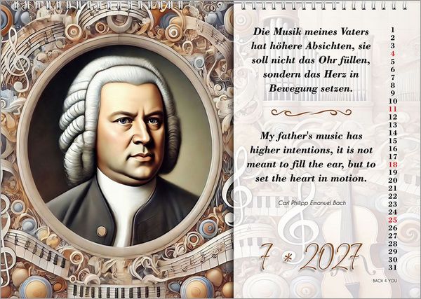Produktbild: Johann-Sebastian-Bach-Zitate-Kalender, ein Musik-Kalender 2027, DIN A4