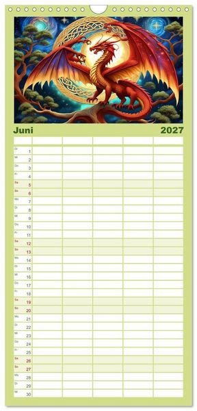 Produktbild: Familienplaner 2027 - Drachen - Mystische Wesen mit 5 Spalten (Wandkalender, 21 x 45 cm) CALVENDO