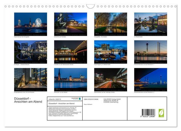 Produktbild: D&uuml;sseldorf - Ansichten am Abend (Wandkalender 2026 DIN A3 quer), CALVENDO Monatskalender