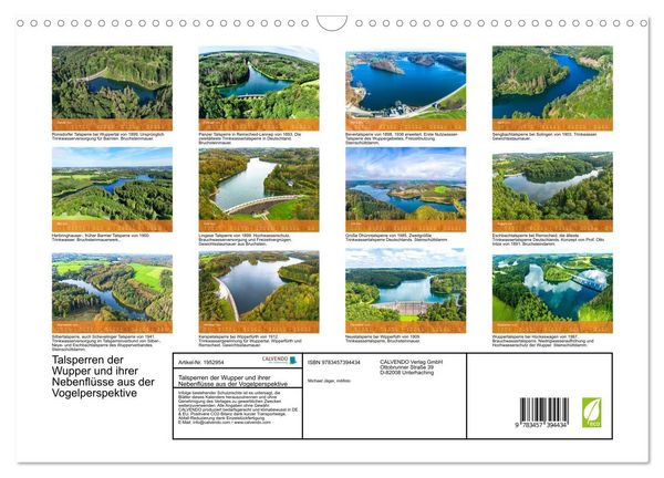 Produktbild: Talsperren der Wupper und ihrer Nebenfl&uuml;sse aus der Vogelperspektive (Wandkalender 2026 DIN A3 quer), CALVENDO Monatskalender
