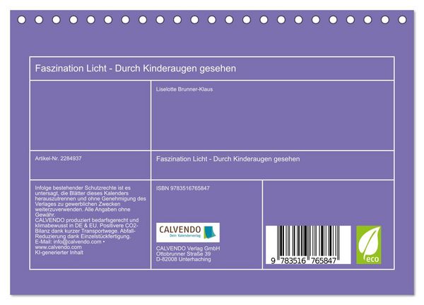 Produktbild: Faszination Licht - Durch Kinderaugen gesehen (Tischkalender 2027 DIN A5 quer), CALVENDO Monatskalender