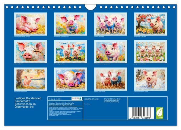 Produktbild: Lustiges Borstenvieh. Zauberhafte Schweinchen im &Ouml;lgem&auml;lde-Stil (Wandkalender 2026 DIN A4 quer), CALVENDO Monatskalender