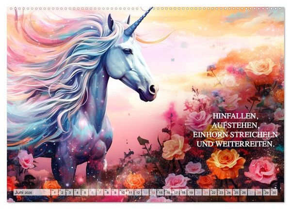 Produktbild: Einhorn und coole Spr&uuml;che (Wandkalender 2026 DIN A2 quer), CALVENDO Monatskalender