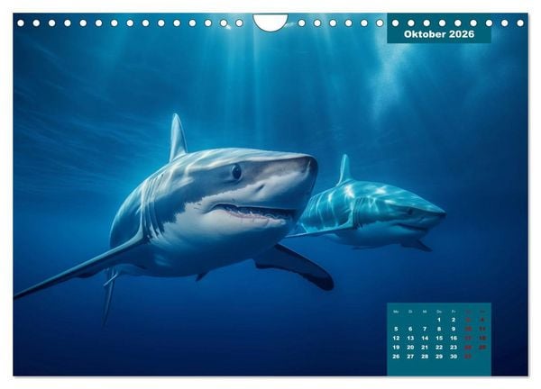 Produktbild: Stille Giganten - KI-generierte Hai-Impressionen (Wandkalender 2026 DIN A4 quer), CALVENDO Monatskalender