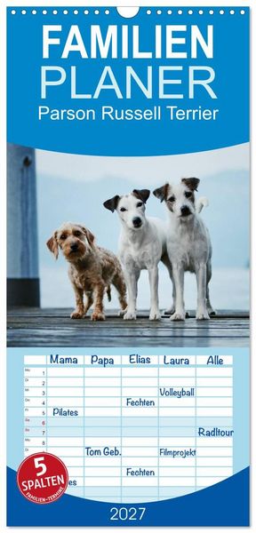 Produktbild: Familienplaner 2027 - Parson Russell Terrier mit 5 Spalten (Wandkalender, 21 x 45 cm) CALVENDO