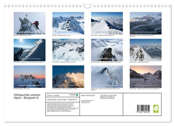 Produktbild: H&ouml;hepunkte unserer Alpen - Bergweh &reg; (Wandkalender 2026 DIN A3 quer), CALVENDO Monatskalender