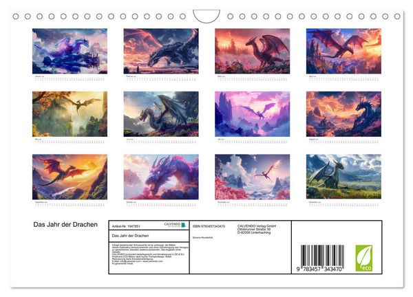 Produktbild: Das Jahr der Drachen (Wandkalender 2026 DIN A4 quer), CALVENDO Monatskalender